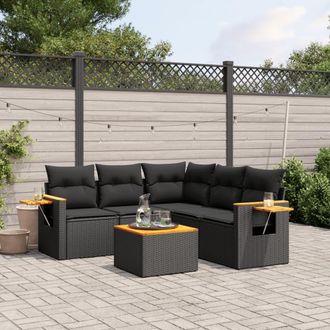 vidaXL Set De Sof&aacute;s De Jard&iacute;n 6 Piezas Y Cojines Rat&aacute;n Sint&eacute;tico Negro Vidaxl