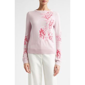 St. John Peony Merino Wool & Silk Blend Intarsia Sweater in Peony Multi at Nordstrom, Size X-Small