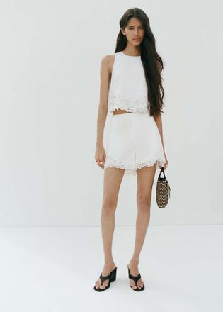 Mango Top ricami traforati bianco sporco - Donna - XS - MANGO