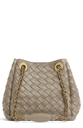 Bottega Veneta Small Parachute Chain Intrecciato Leather Shoulder Bag in 2819 Limestone-Muse Brass at Nordstrom