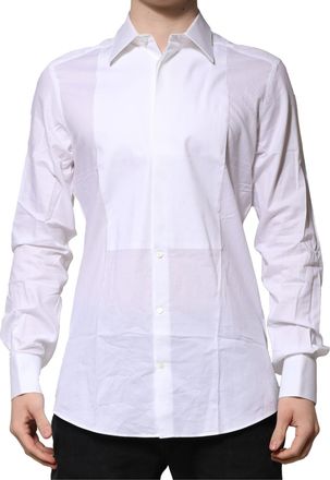 Dolce & Gabbana White Bib Cotton Poplin GOLD Men Formal Mens Shirt
