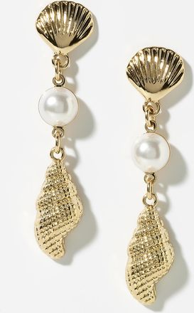 Simons Womens Pearl and seashell long earrings