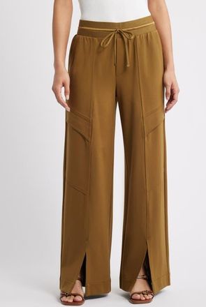 Wit & Wisdom Glider Skyrise Wide Leg Drawstring Pants in Golden Olive at Nordstrom, Size X-Small