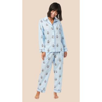 The Cats Pajamas Luxe Pima Pajama Set Conversational in Queen Bee Blue at Nordstrom, Size X-Small