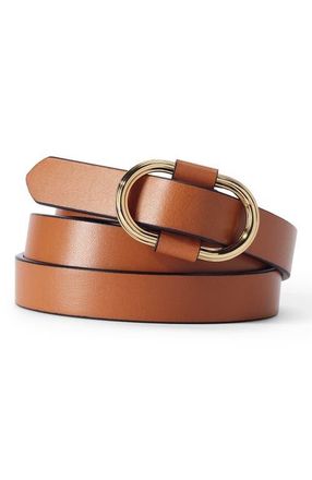 Lands End Adjustable Skinny Leather Belt in Cognac at Nordstrom, Size X-Large