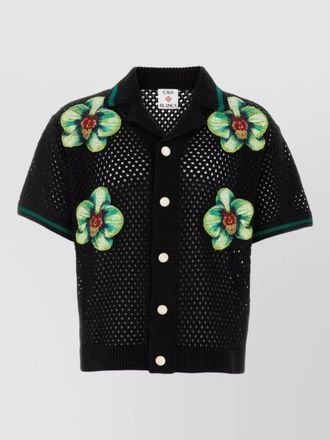 Casablanca crochet shirt mesh knit floral appliqu&eacute;