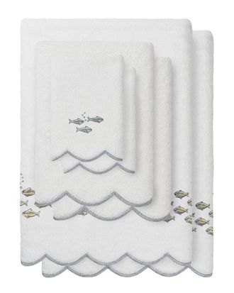 Linum Home Textiles 100% Turkish Cotton Fish School Scallop 6Pc Embellished Towel Set