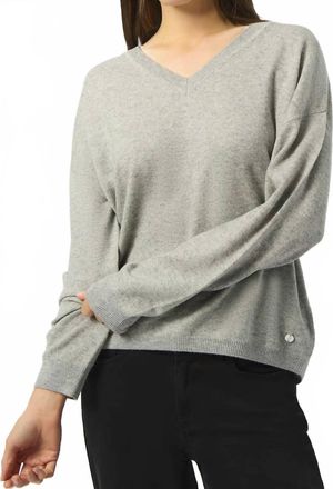 Joseph Ribkoff V-Neck Long Sleeve Sweater Top In Light Grey