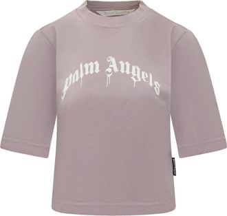 Palm Angels Curved Logo Boxy T-Shirt - Dames - T-shirts - Paars - S - Katoen - Tops