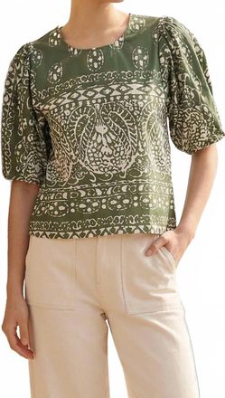 Fifteen Twenty Rosie Puff Sleeve Top In Green Off White Print