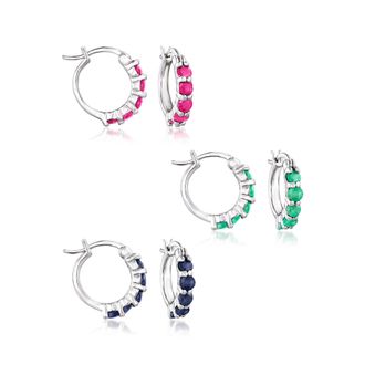 Ross-Simons Multi-Stone and Sterling Silver Jewelry Set: 3 Pairs Of Huggie Hoop Earrings