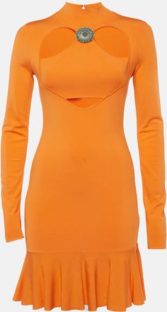 Roberto Cavalli Orange Jersey Knit Ruffled Hem Mini Dress