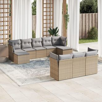 vidaXL Juego De Sof&aacute;s Jard&iacute;n Con Cojines Beige 10 Pzas Rat&aacute;n Sint&eacute;tico Vidaxl