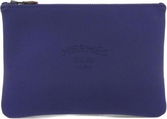 Herm&egrave;s Black Blue Marine Polyamide Pouch (Pre-Owned)