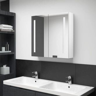 vidaXL Armadietto Bagno con Specchio e led Bianco Lucido 62x14x60 cm - Vidaxl
