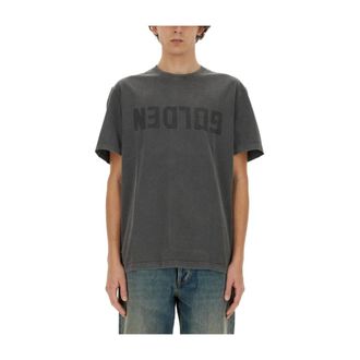 Golden Goose T-shirt in Cotone Girocollo con Logo - - Tops - Uomo - Grigio - M
