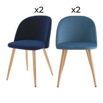 Rendez-Vous D&eacute;co Pack de 4 sillas de terciopelo azul oscuro y azul