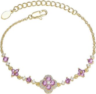 Rachel Glauber 14K Plated Cz Floral Design Bracelet