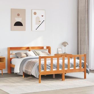 vidaXL Estructura Cama Con Cabecero Madera Pino Marr&oacute;n Cera 150x200 Cm Vidaxl