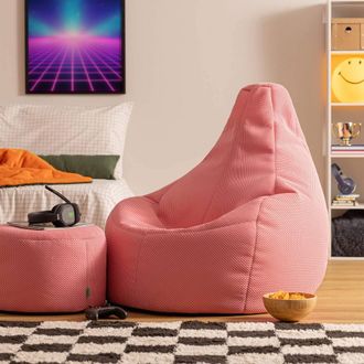 Icon Brand Gaming Performance Mesh XL Recliner Bean Bag & Footstool in Pink | Size: Extra Large