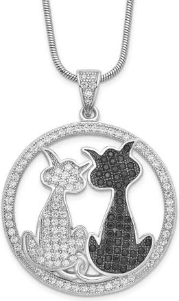 Diamond2Deal Sterling Silver Black and White Cubic Zirconia Cat Necklace 16 with 2 Inch Ext