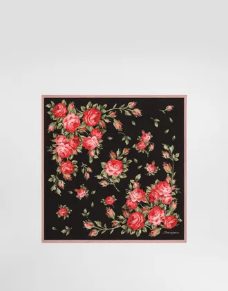 Dolce & Gabbana Rose Bouquet-print Silk Twill Scarf 50x50 - Woman Scarves And Silks Multicolor Onesize