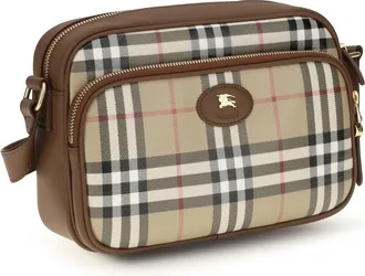 Burberry Mens Check Front Pocket Shoulder Bag Archive Beige Cotton
