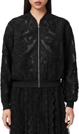 AllSaints Jade Embroidered Bomber Jacket in Black at Nordstrom, Size 10 Us