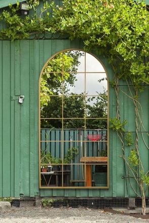 MirrorOutlet Gold Metal Framed Arched Window Wall Garden Mirror (180CM X 90CM) | Size: 1 Pack