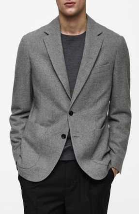 Mango Slim Fit Houndstooth Wool Blend Flannel Sport Coat in Grey at Nordstrom Rack, Size 38