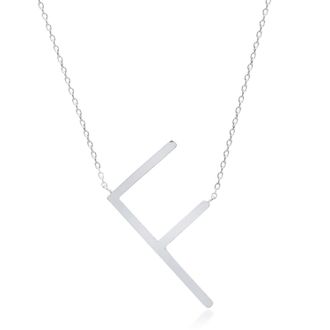 MAX + STONE Sterling Silver Large Sideways Block Letter Initial with Extendable Cable Chain, 16 to 18 inches