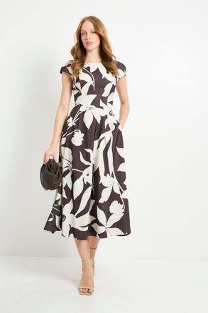 Wallis Womens Floral Ottoman Fit & Flare Midi Dress - Brown - Size 20 UK