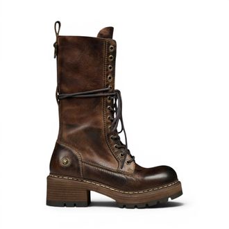 Windsor Smith Windsorsmith Dames bruine leren veterschoenen lange gevechtslaarzen - Roam