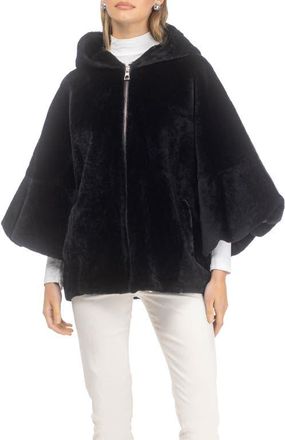 Gorski Genuine Shearling Short Jacket with Cropped Sleeves in Black at Nordstrom, Size X-Small