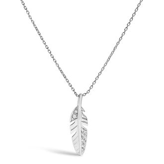 House of Brilliance 14K White Gold Diamond Accent Feather Pendant Necklace