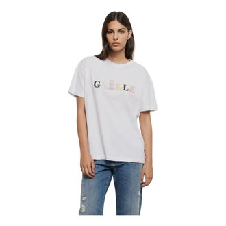 Gaëlle Paris Tops, Dames, Wit, S, Katoen, Geborduurde Jersey T-shirt met Ronde Hals