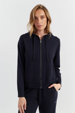 Chinti and Parker Navy Pure Cashmere Zip Hoodie