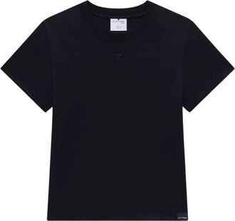 Courr&egrave;ges Logo-Geborduurd Katoenen T-Shirt - Dames - T-shirts - Zwart - XS - Katoen - Tops