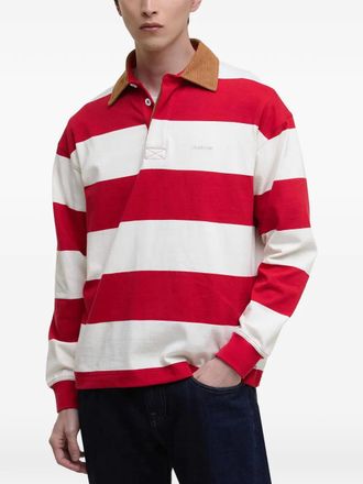Barbour corduroy collar striped polo shirt - Red