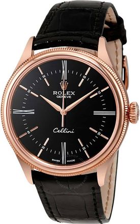Rolex Cellini Black Dial 18 Carat Everose Gold Automatic Mens Watch 50505BKSL