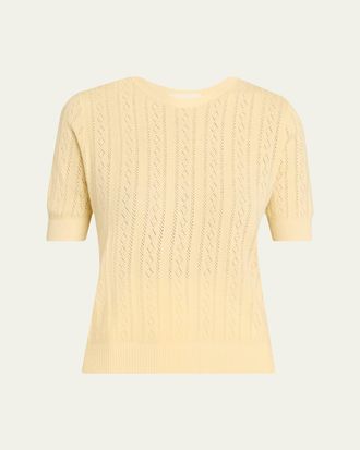 Lisa Yang Nika Cotton Pointelle Knit Short-Sleeve Sweater