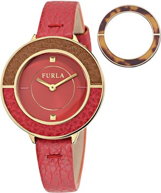 Furla Womens Club Red Dial Calfskin Leather Watch