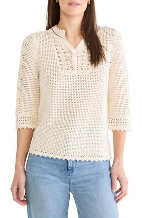 Nic+Zoe Semisheer Cotton Blend Open Stitch Sweater in Classic Cream at Nordstrom, Size Medium P