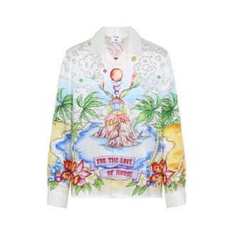 Casablanca Casual Shirts, male, Multicolor, Size: 2XL Long Sleeve Printed Silk Shirt