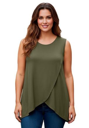 Jessica London Sleeveless Tulip Overlay Knit Tunic in Dark Olive Green at Nordstrom, Size Medium