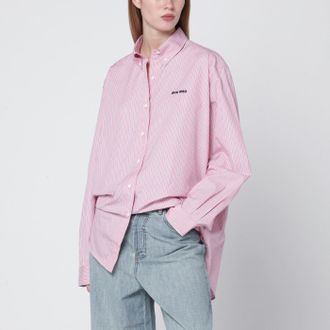 Miu Miu Oversized pink shirt with logo embroidery