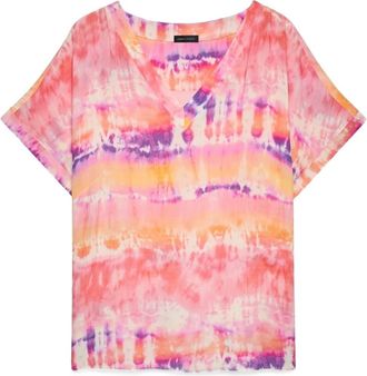 Fiorella Rubino Tie-dye Viscose Blouse - Dames - Blouses - Roze - 4XL - Overhemden