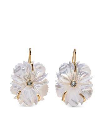 Lizzie Fortunato flower-carved shell earrings - women - Mother of Pearl/Blue Topaz/Gold Vermeil - One Size