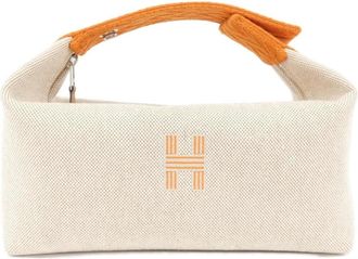 Herm&egrave;s Beige Orange Canvas Pouch (Pre-Owned)