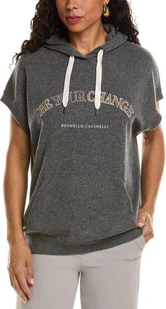Brunello Cucinelli WomenS Lead Wool Silk Hooded Sleeveless Sweater, Size L